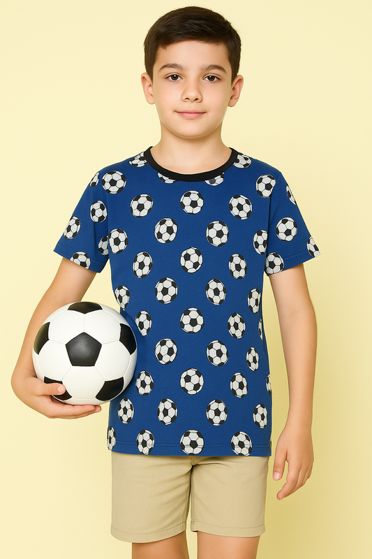 Football Print Navy Color T-shirt-Daly Wear-Super Comfort