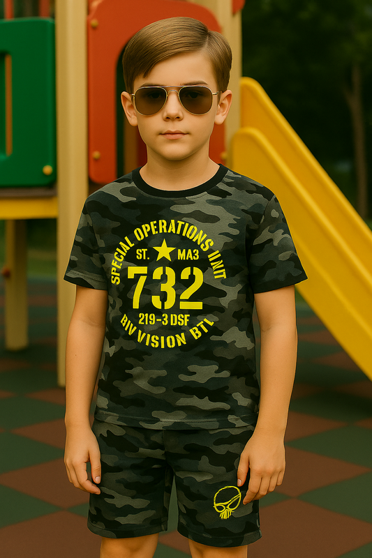 "ARMY PRINT"-Graphic Tee and Shorts Set – LOOPER KNIT STRETCH Trend Edition