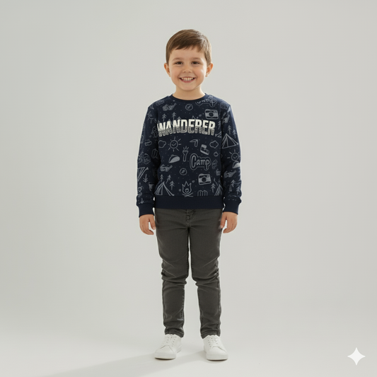 Navy Cotton Kids Full Sleeve T-Shirt – Stylish Everyday Wear