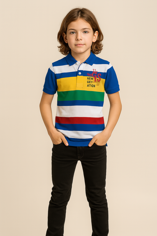 Kids Bold Stripe Collar T-Shirt – Soft Cotton with Lycra Stretch