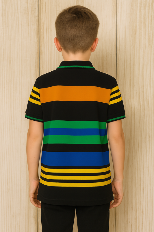 Half Sleeve Collar T-Shirt for Kids – Multi Stripe Lycra Sport Design