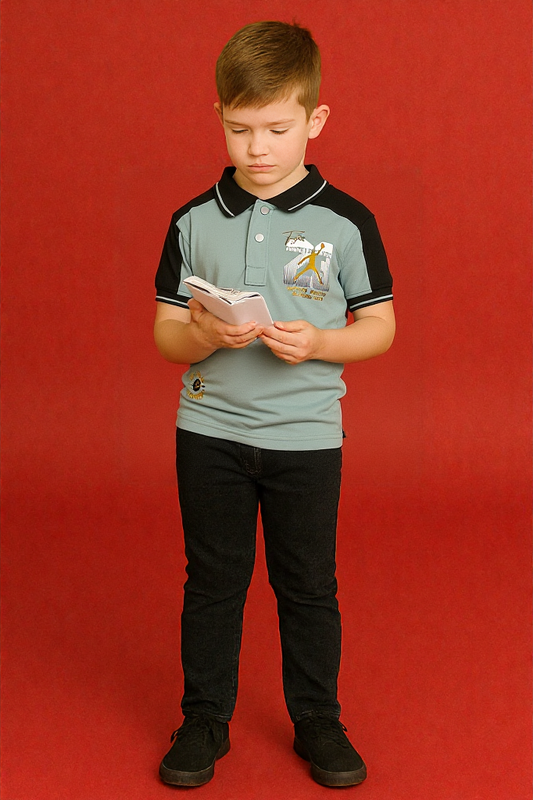 Bold Stripe Pique T-Shirt – Stylish Collar Tee for Young Trendsetters