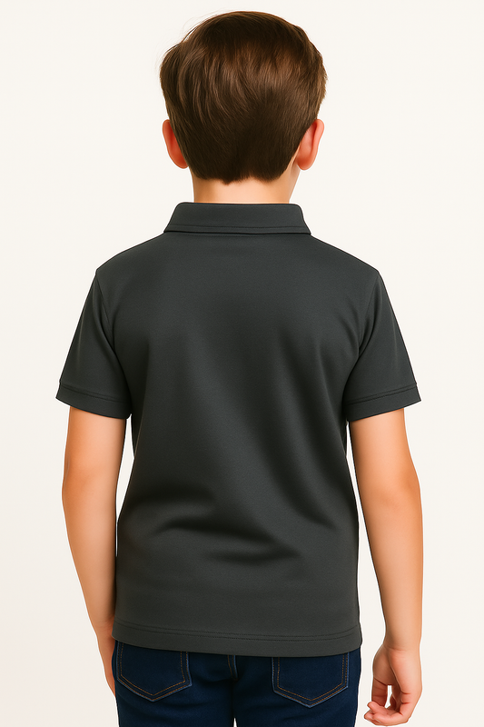 Plain Collar Tencel Tee – Smart Casual for Kids-GREY Color