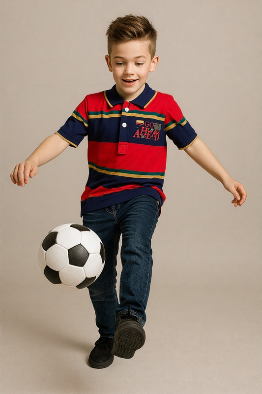 Trendy Pique Stripe Kids Tee – Half Sleeve Summer Style