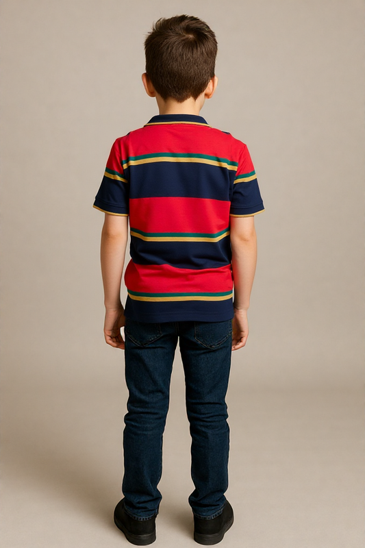 Trendy Pique Stripe Kids Tee – Half Sleeve Summer Style