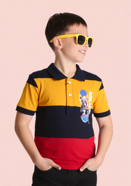 Boys Multi-Stripe Cotton Tee – Stretchy & Vibrant
