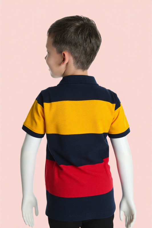 Boys Multi-Stripe Cotton Tee – Stretchy & Vibrant