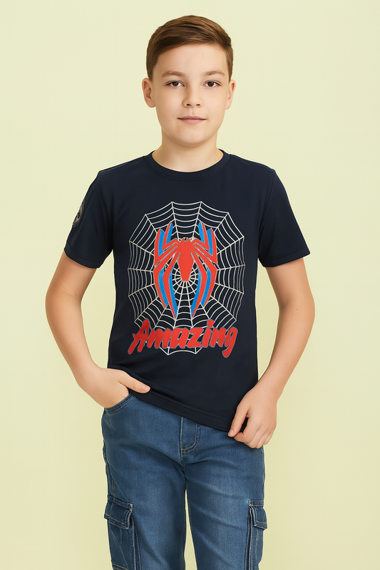 "Spider" Printed-Trendy Tencel Fabric Kids T-Shirt – Natural & Breathable