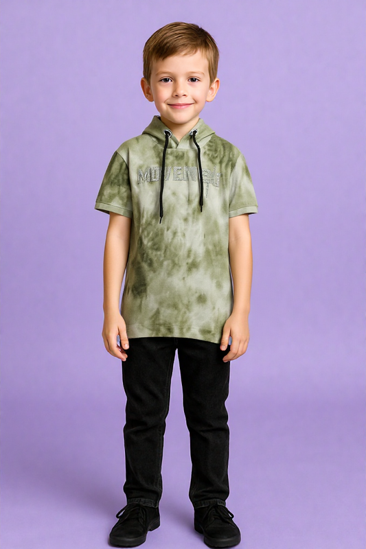Stretch Fit Cotton Spandex Kids Hood Tee – Breathable & Flexible