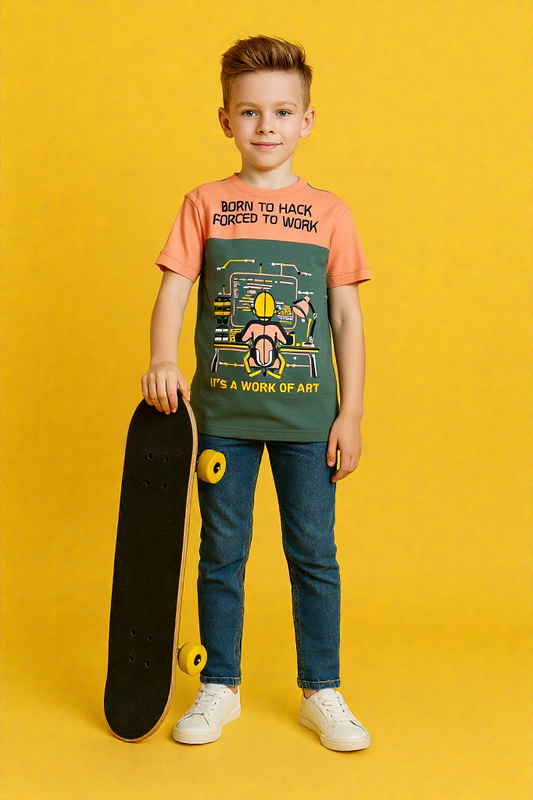 Kids Premium Cotton Lycra Tee – Half Sleeve Trendy Fit