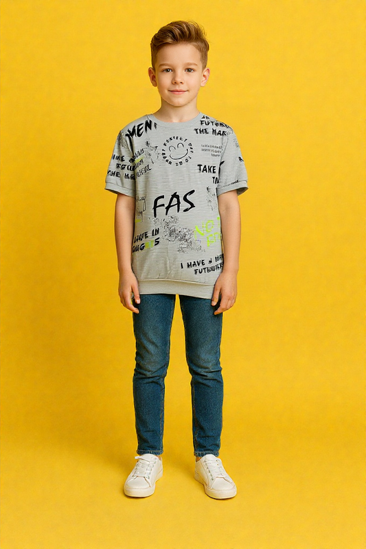 Stretch Fit Self Stripe Stretch Kids Tee – Breathable & Flexible