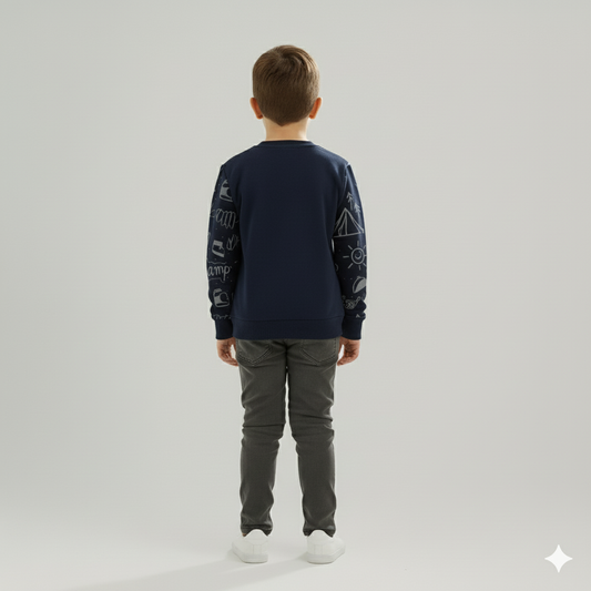 Navy Cotton Kids Full Sleeve T-Shirt – Stylish Everyday Wear