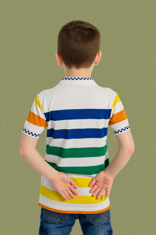 Sporty Look-Striped Looper Cotton T-Shirt for Kids