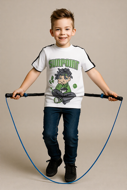 "Sunpoint" White Kids Cotton Graphic Tee