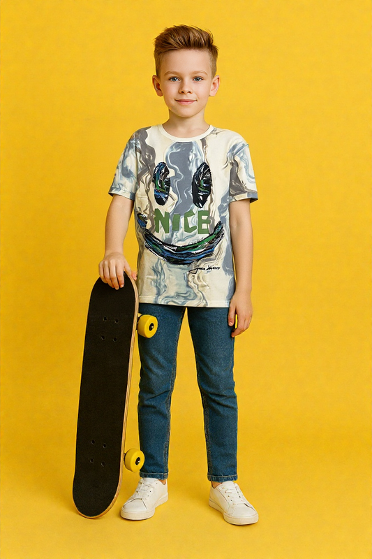 "SMILE" Print-Trendy Round Neck Kids Tee – Perfect Daily Comfort
